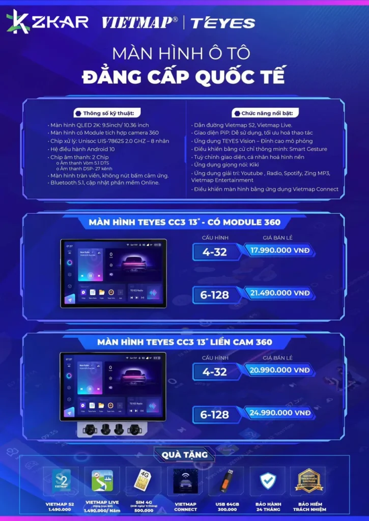 Bảng giá màn hình teyes cc3 2k max 360