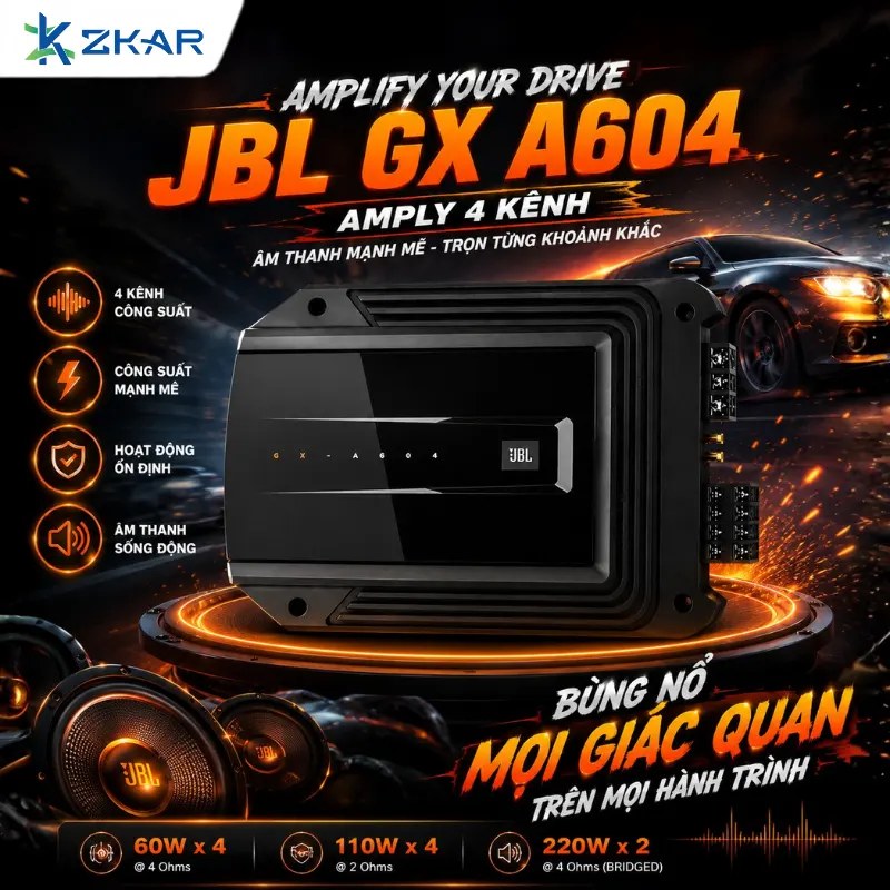 Âm Thanh Amply 4 kênh lắp xe ô tô JBL GX A604