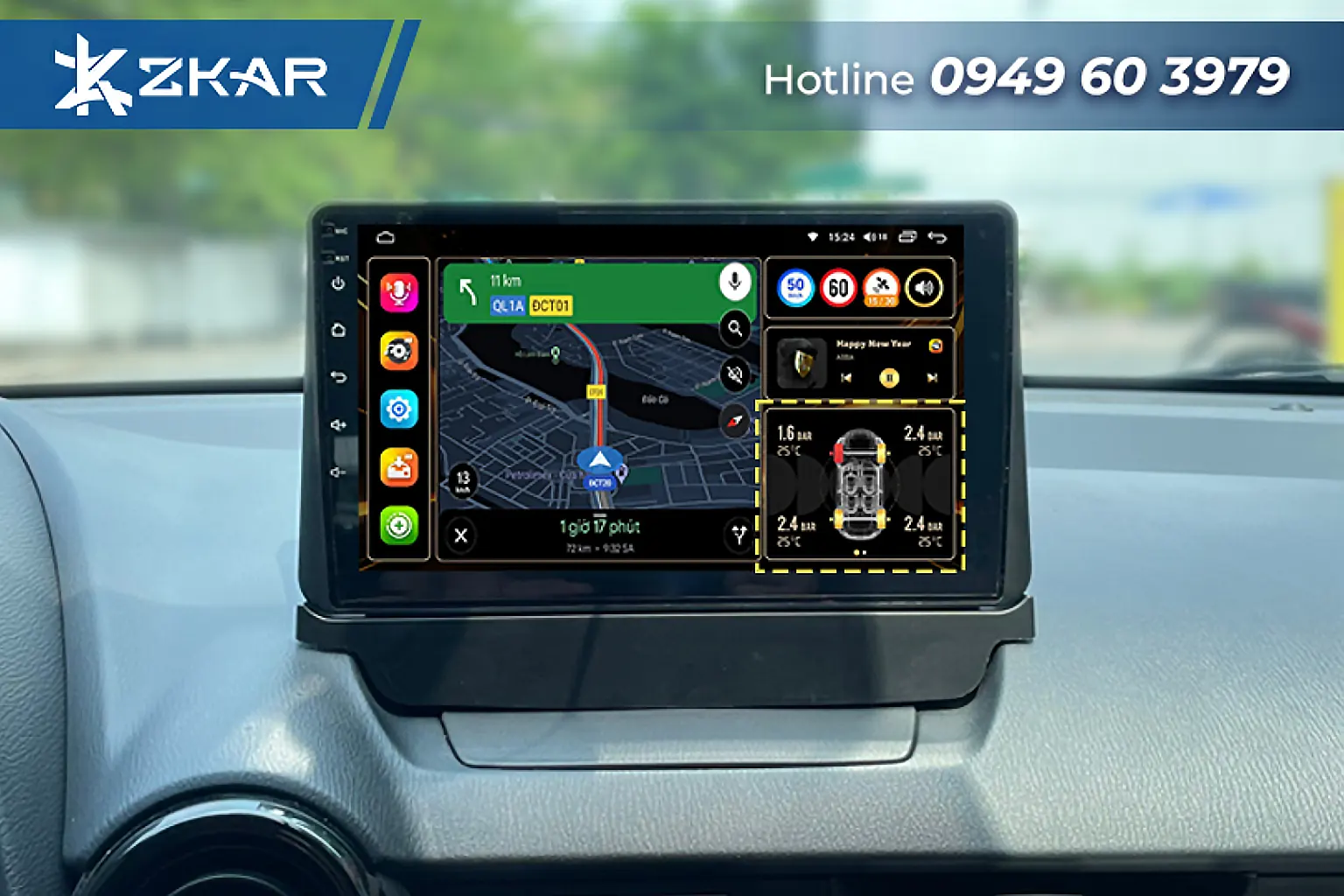 Màn Icar Elliview U5 2K+ kết hợp cảnh báo áp suất lốp trên giao diện Elligo Gold