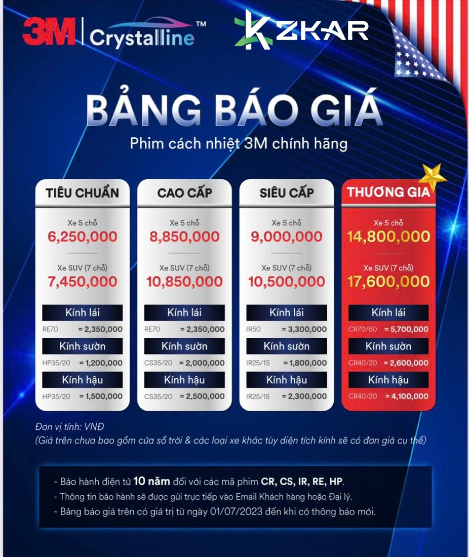 Bảng Giá Dán Phim Cách Nhiệt 3M Chính Hãng