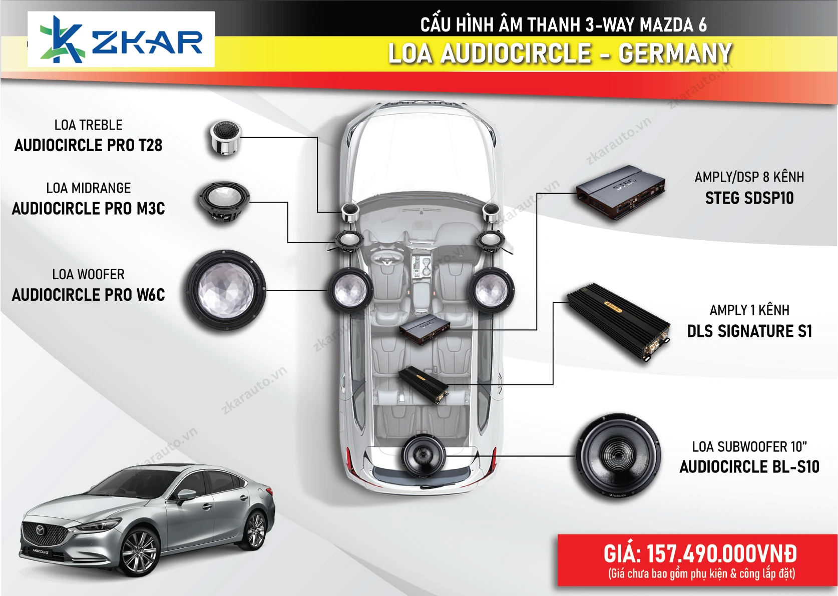 Combo loa 3 Way xe Mazda 6