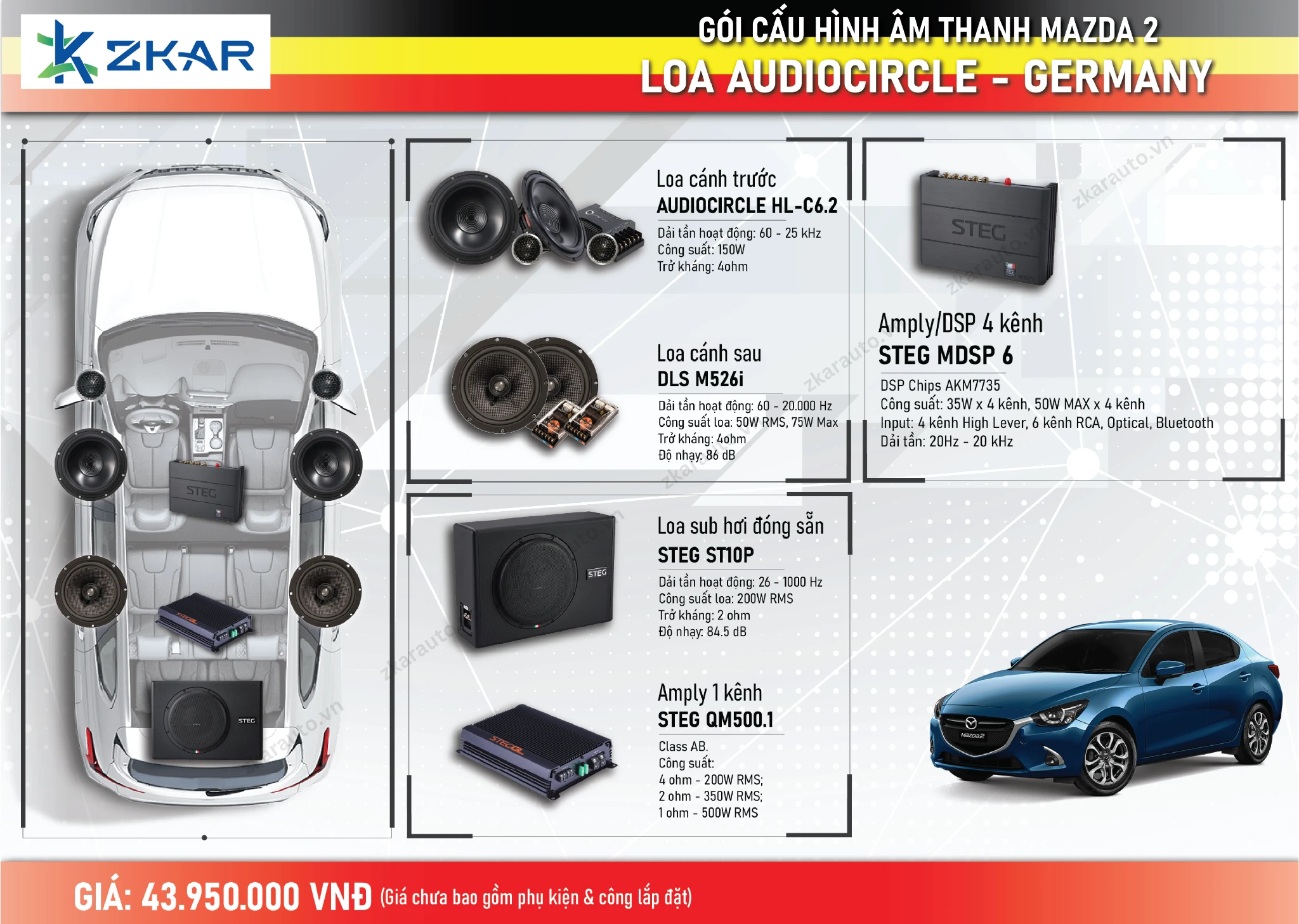 Combo loa Audiocircle xe Mazda 2. Combo loa Audiocircle xe Mazda 2