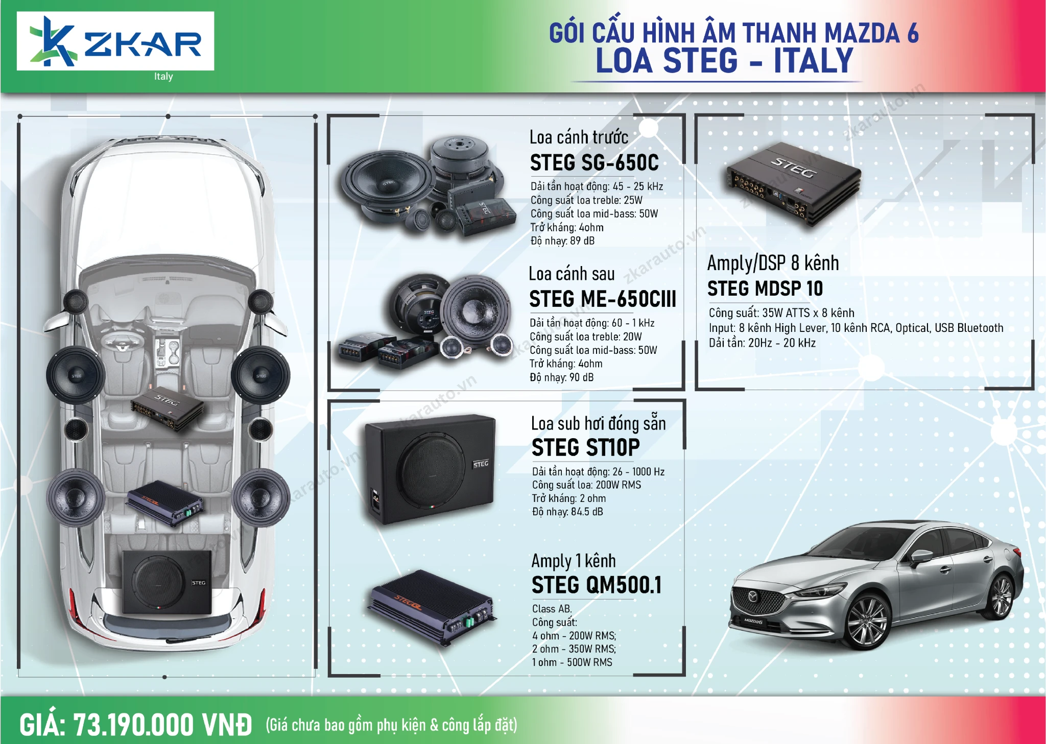 Combo loa Steg cho xe Mazda 6