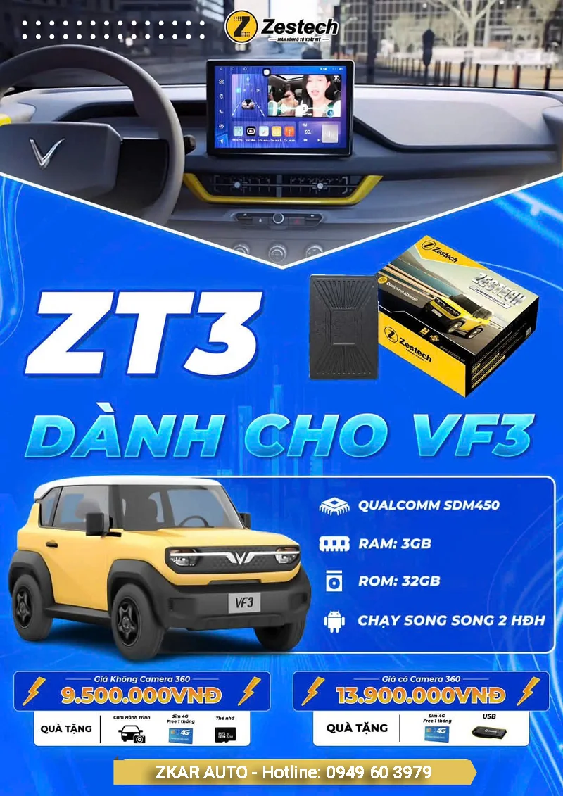 Màn hình Zestech cho Vinfast VF3 - Giảm NGAY 1 TRIỆU [ HOT🔥 ]