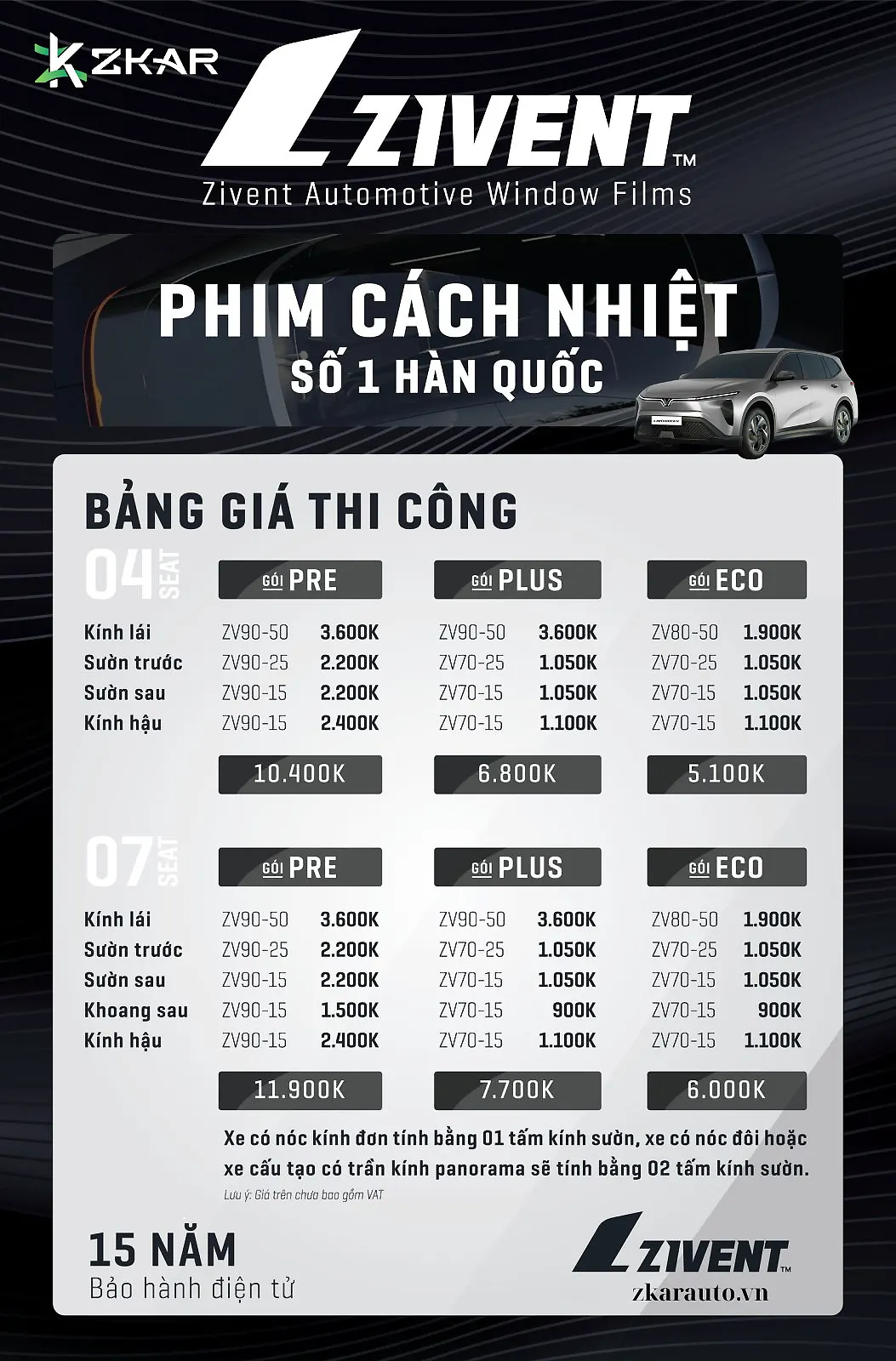 Bảng giá Phim Cách Nhiệt Zivent