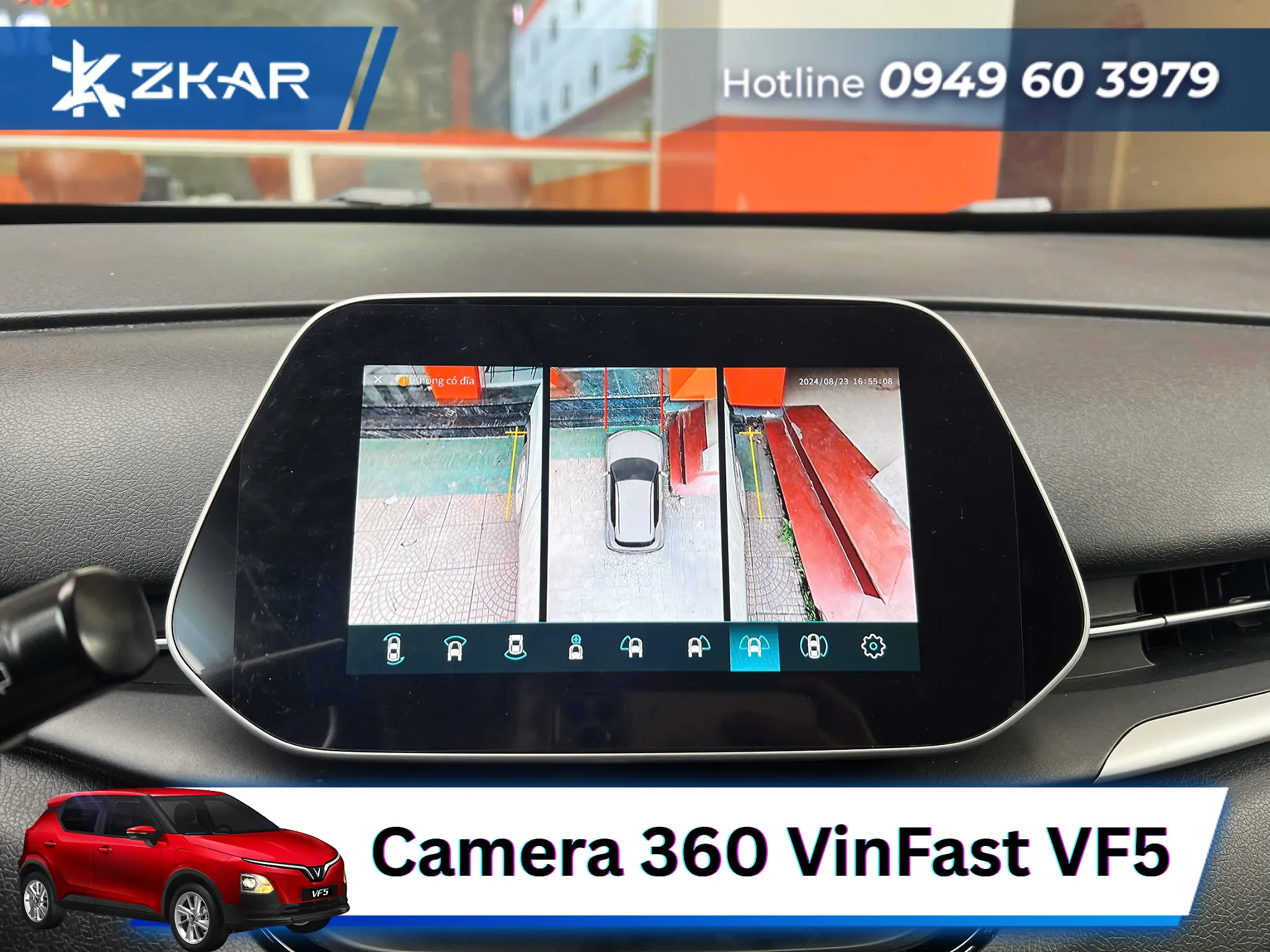 Camera 360 độ Vinfast VF5 hiển thị hình ảnh trên màn hình Zin rõ nét
