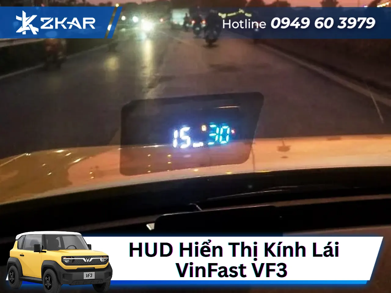 Hud Hinakar trên xe VF3 khi lái ban đêm