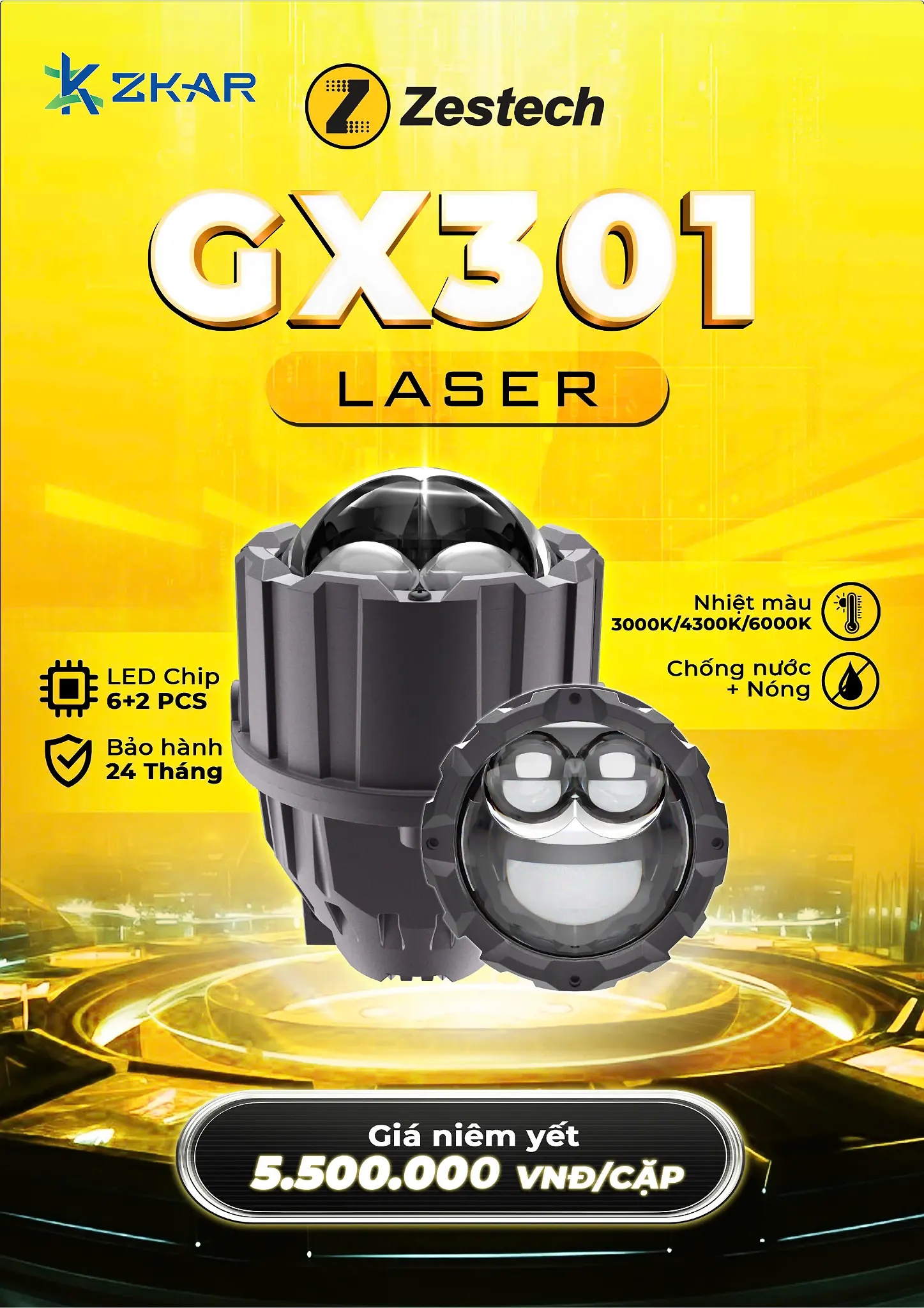 Bảng Giá Lắp Đặt Đèn Bi Gầm Zestech GX301 3.0 Inch Laser