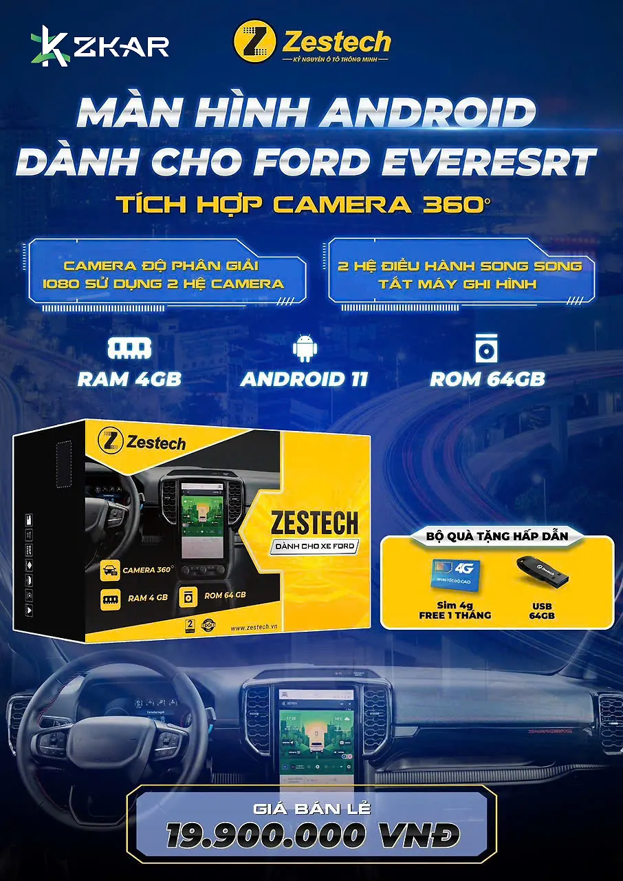 Bảng Giá màn hình Android tích hợp camera 360 cho xe ford