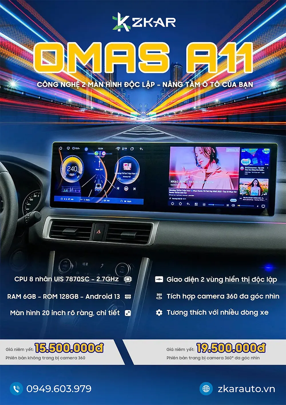 Bảng Giá Lắp Màn Hình Omas A11 Tại ZKar Auto