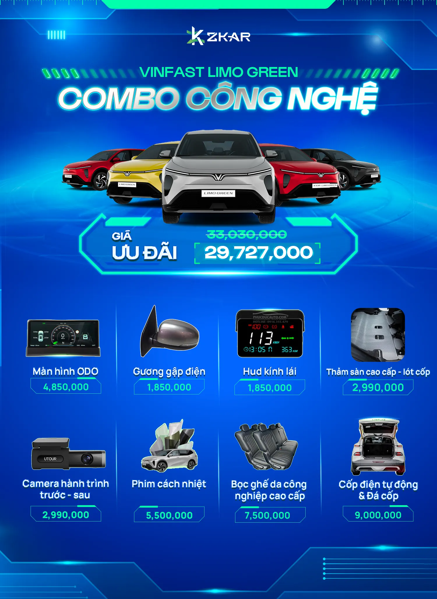 Combo độ vinfast limo green gói công nghệ