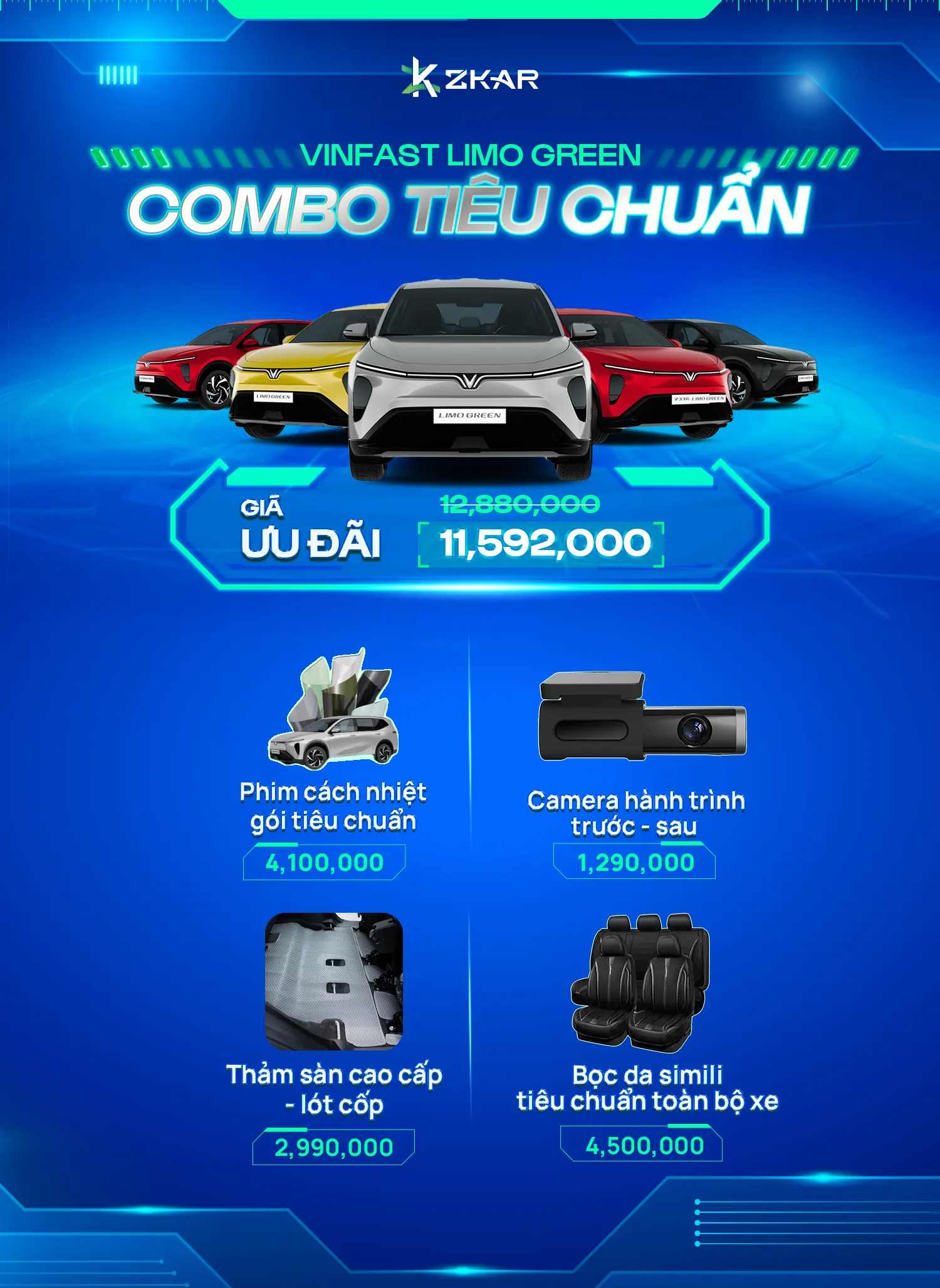 Combo độ vinfast limo green gói tiêu chuẩn