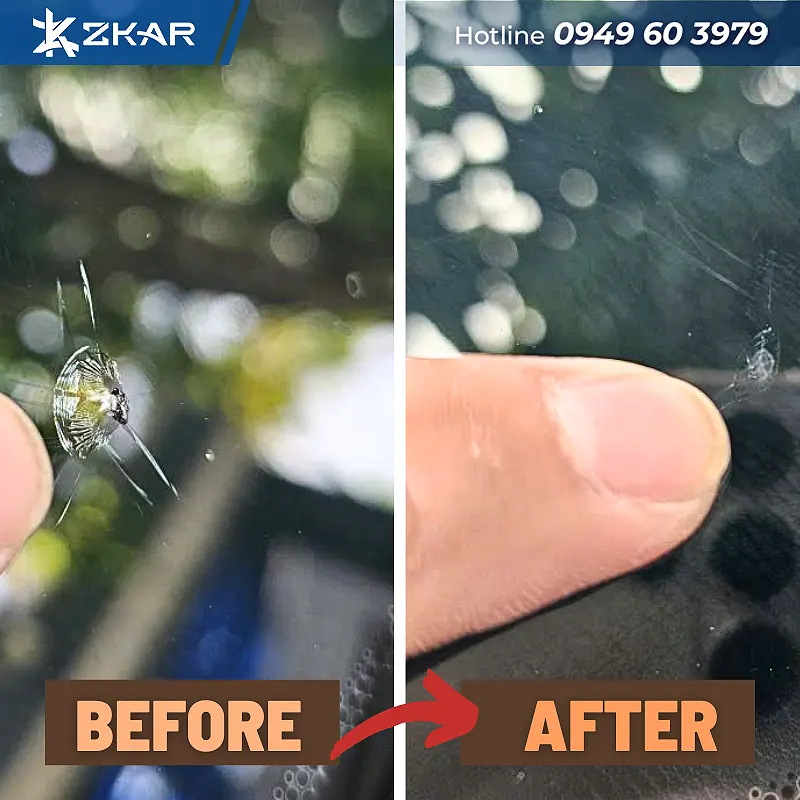 Hình ảnh trước và sau khi xử lý kính lái xe ô tô
