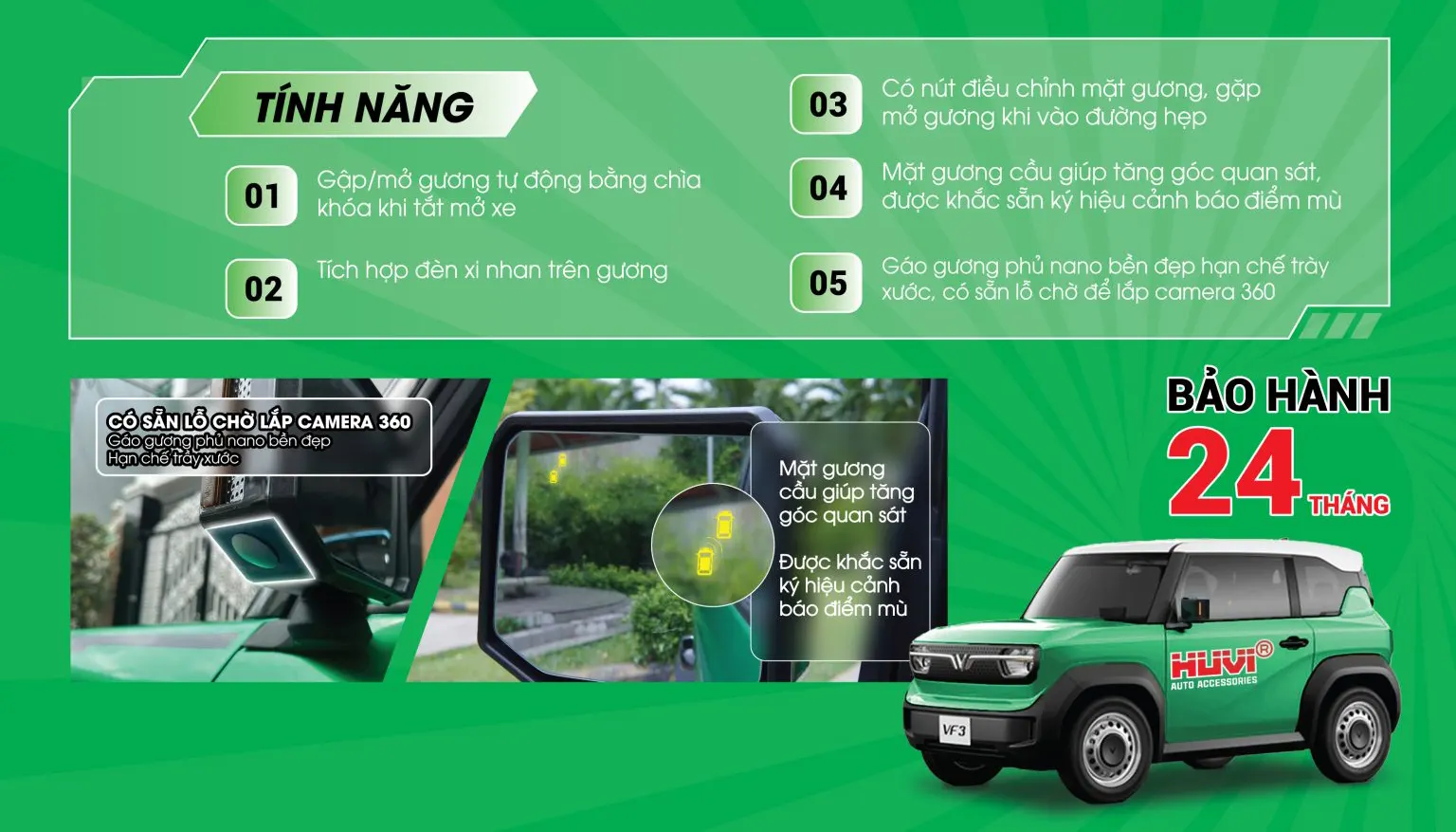 Tính năng nổi bật gương điện Vinfast VF3 2023-2026