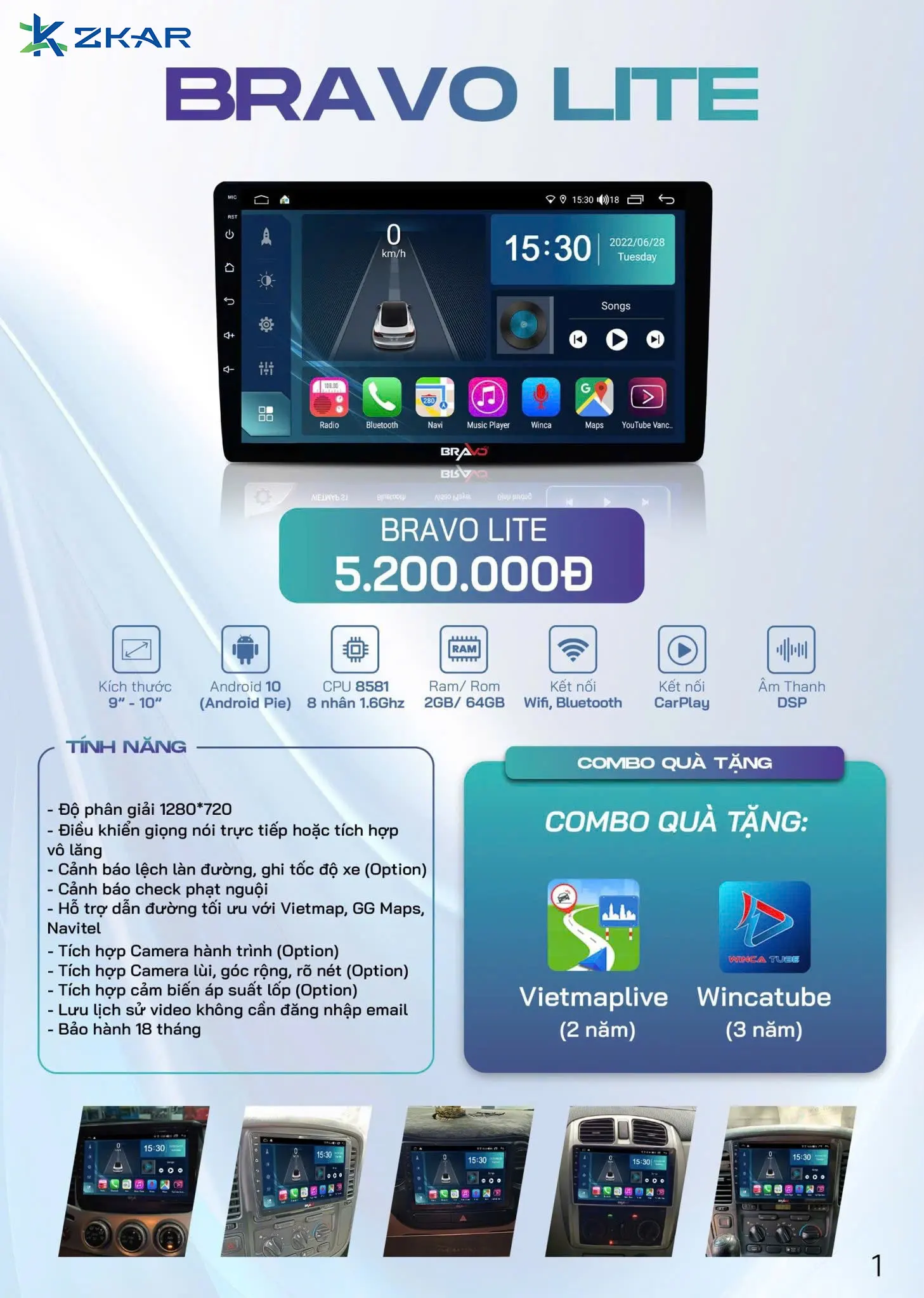 Bảng Giá Lắp Màn Hình Android Bravo Lite giá rẻ tại ZKar Auto