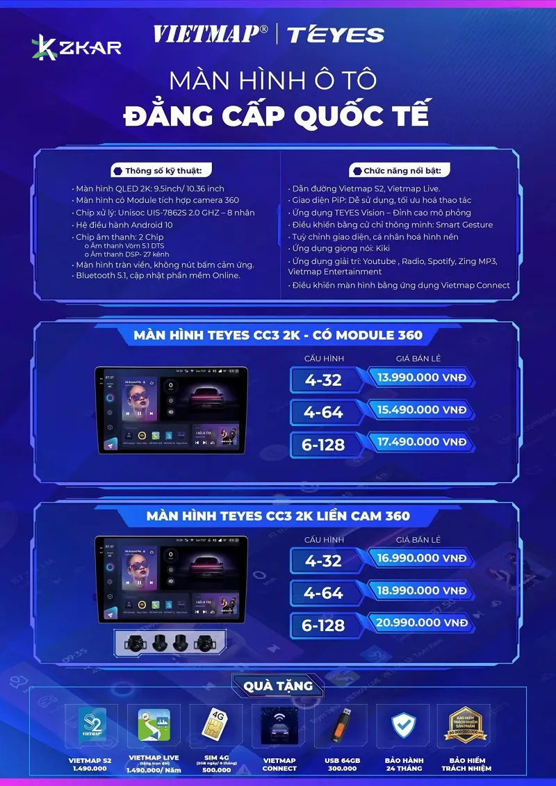 Bảng giá lắp màn hình teyes cc3 2k 360