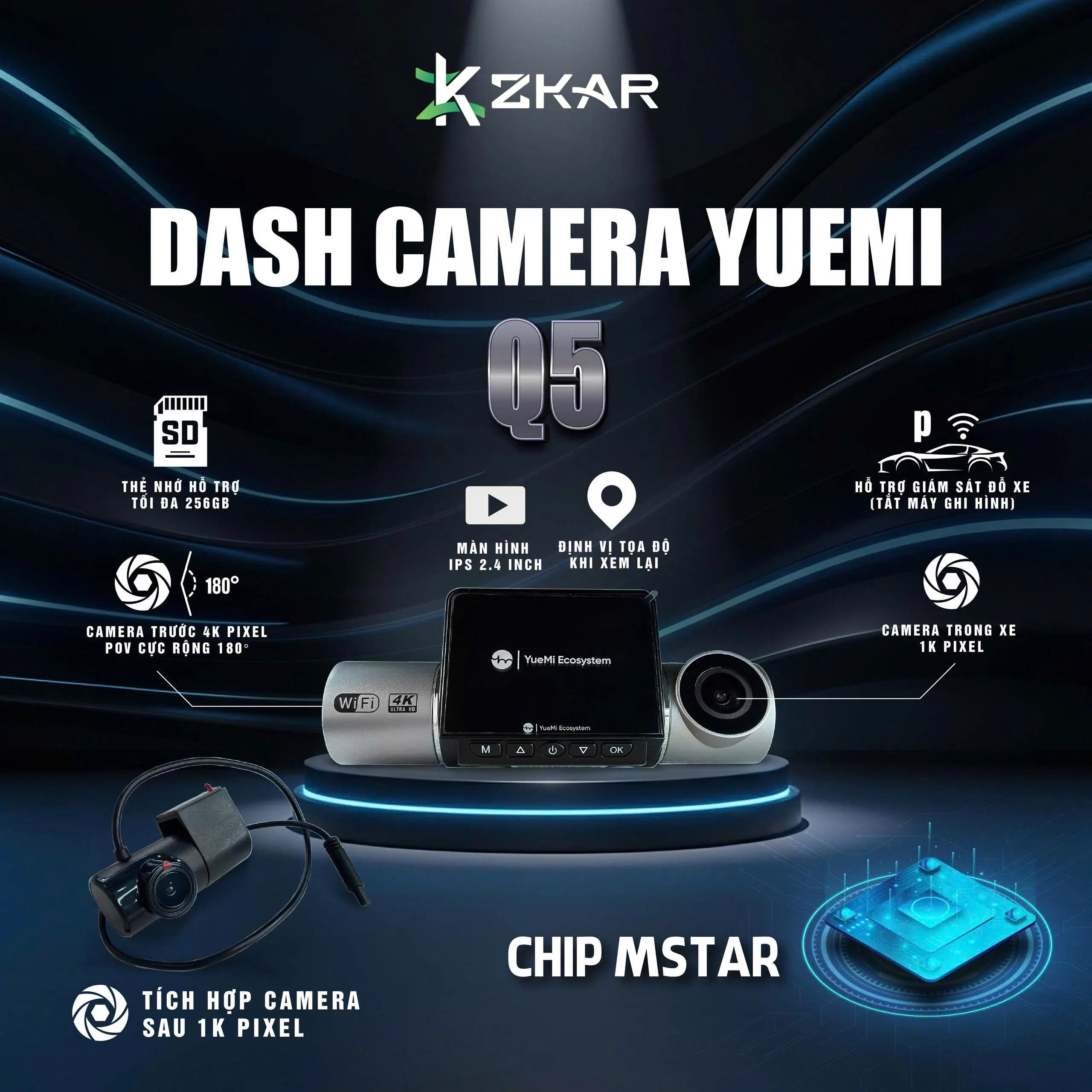 Camera ghi hình 3 Mắt Trước Trong Và Sau Xe - thương hiệu Yuemi Q5