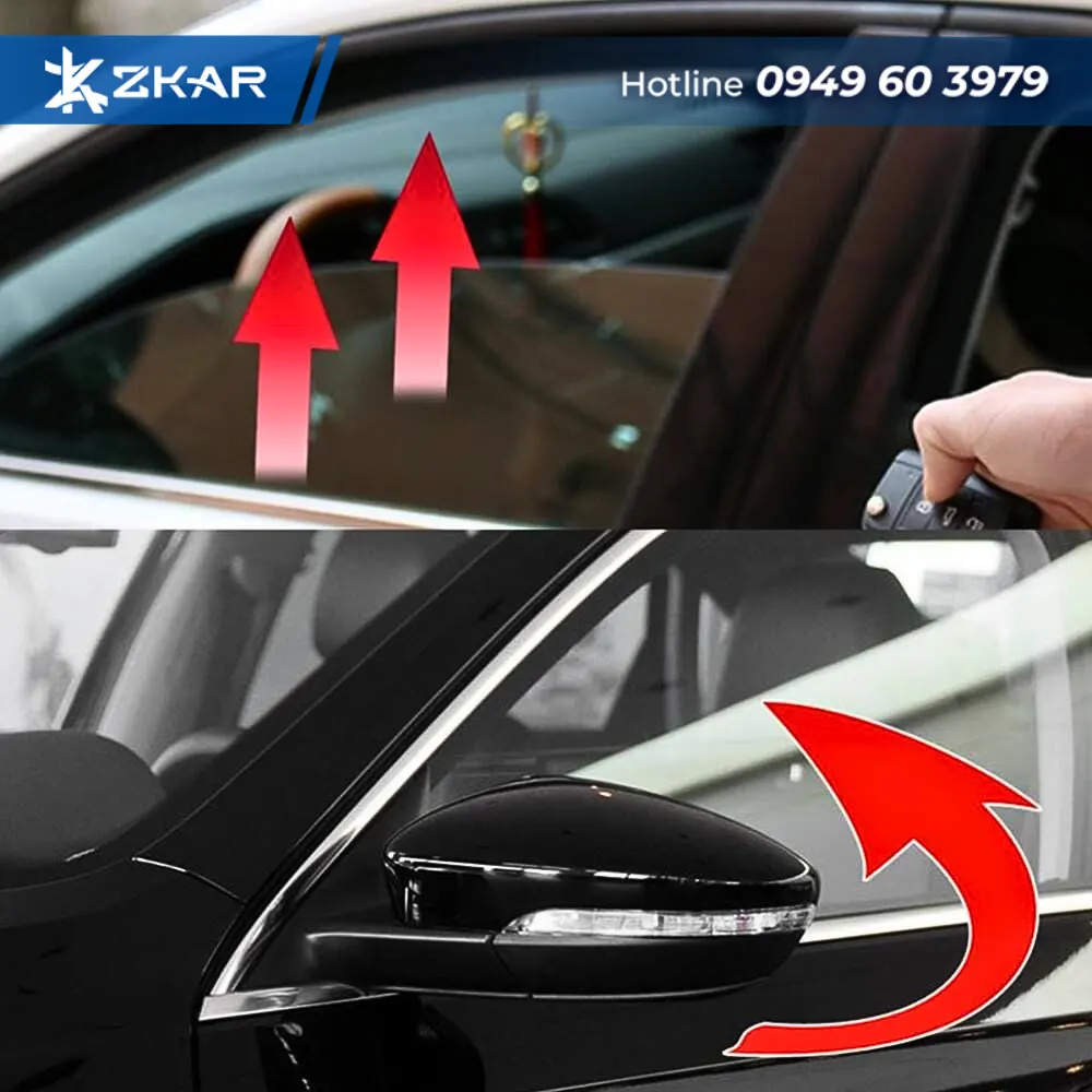 gương chiếu hậu gập/mở và kính cửa sổ lên/xuống