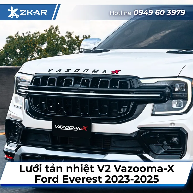 Lưới Tản Nhiệt Phía Trước V2 Vazooma-X Có Đèn LED Cho Ford Everest 2023-2025