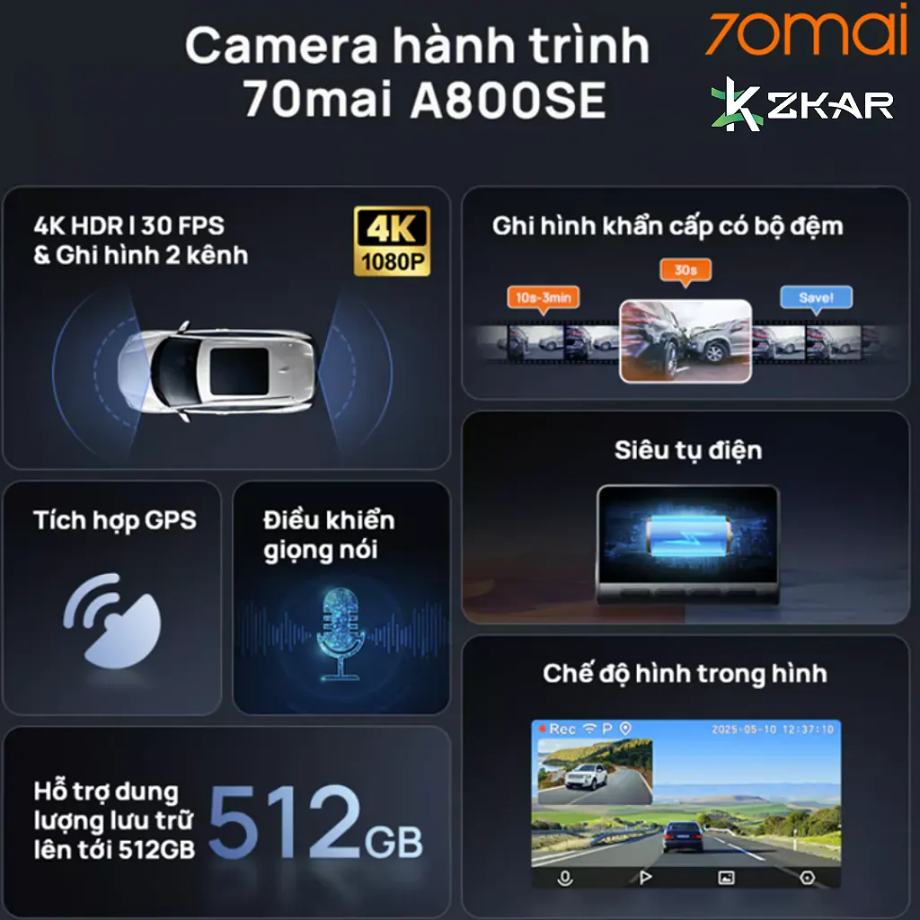 Tính năng nổi bật cam hành trình 70mai a800se 4k
