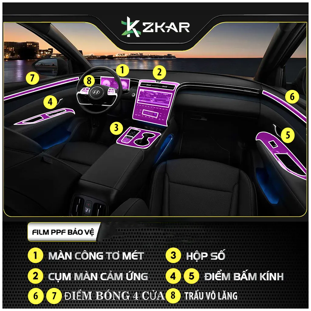 Các vị trí nhất định phải dán PPF trong khoang xe