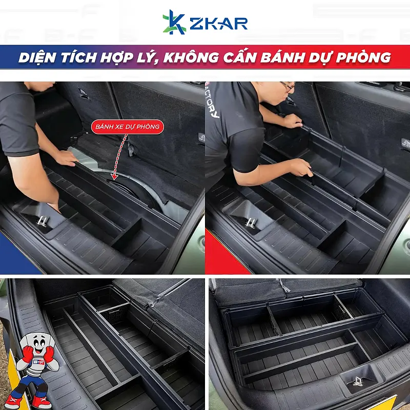 Thùng đựng đồ cốp sau VF 5 của B-Factory rộng rãi, không cấn bánh dự phòng