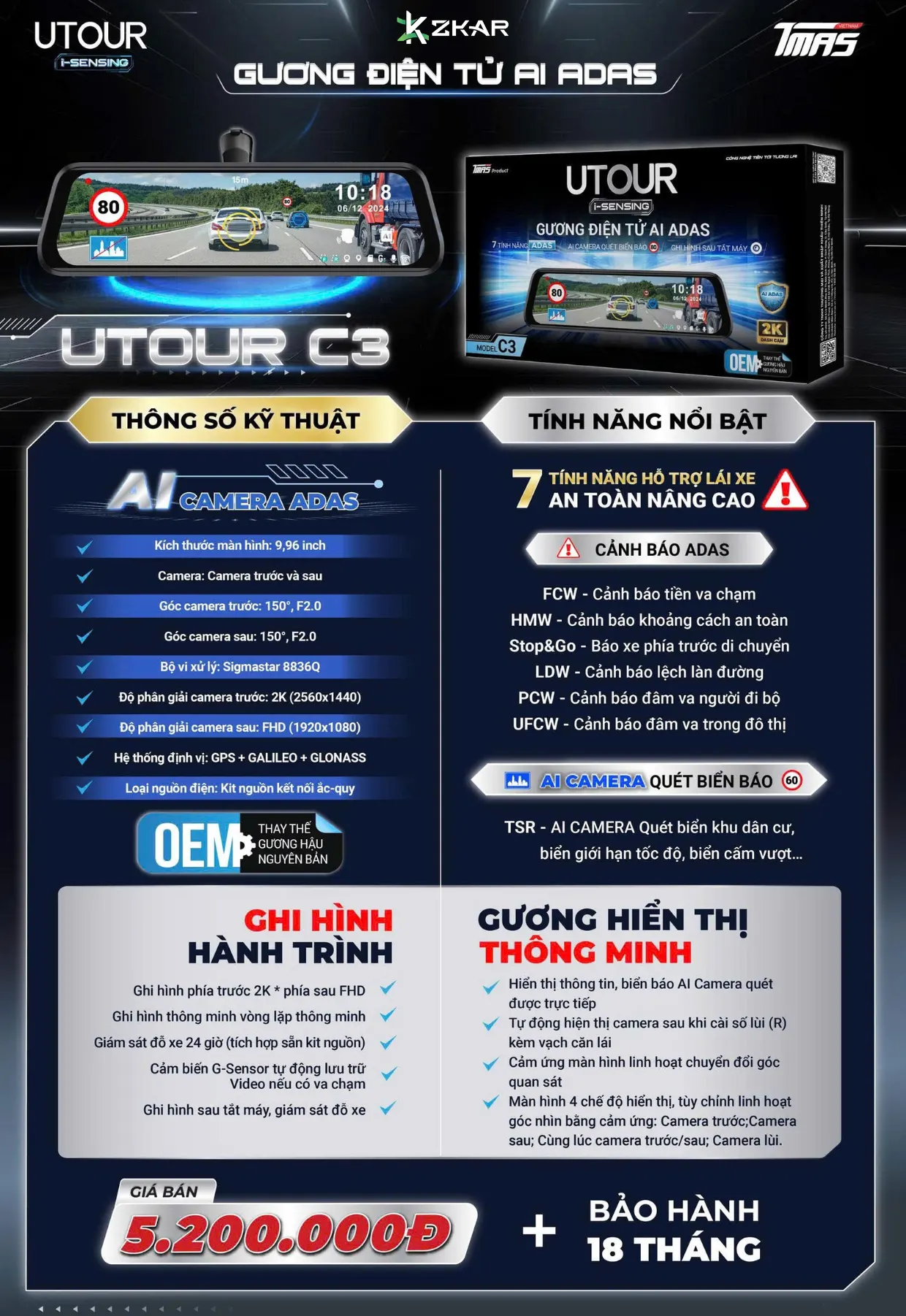 Bảng giá lắp gương điện tử utour c3