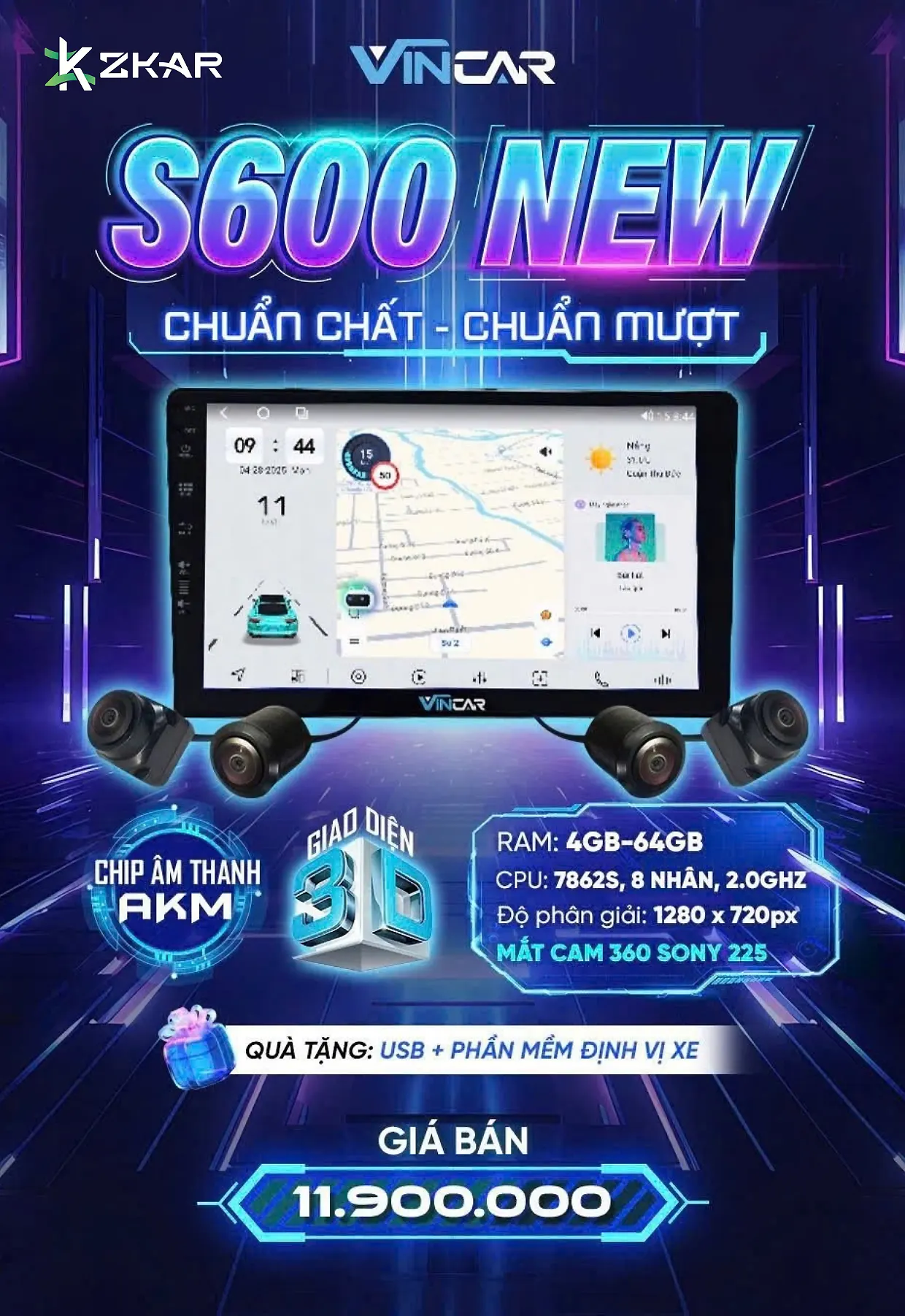 Bảng giá lắp màn hình Vincar s600 liền camera 360