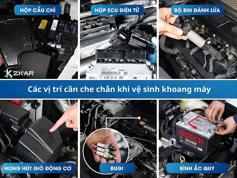 Các vị trí cần che chắn khi vệ sinh khoang máy 