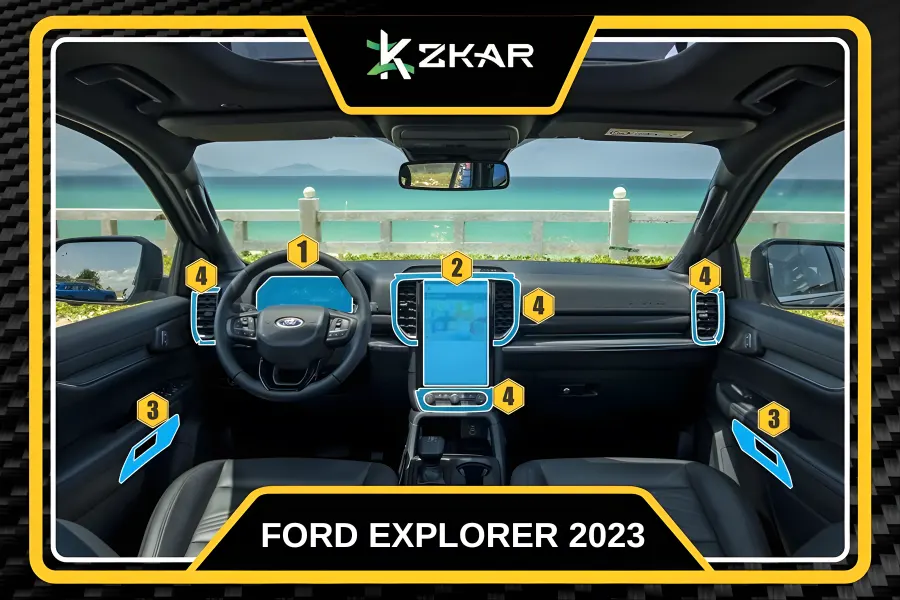 Các vị trí phải dán PPF trong khoang xe Ford Explorer 2023