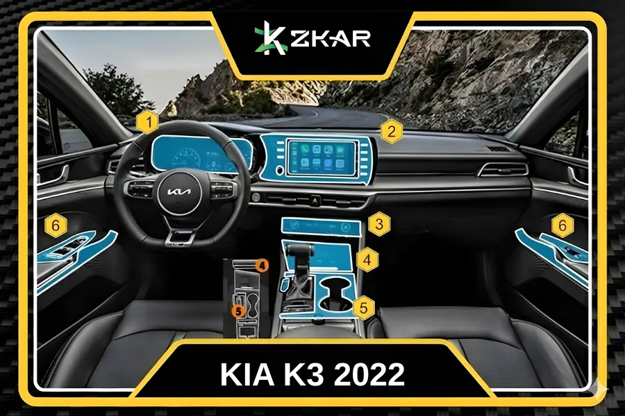 Các vị trí phải dán PPF trong khoang xe KIA K3 2022