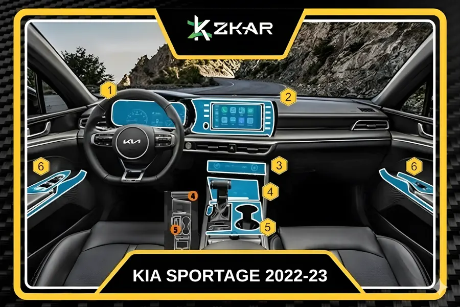 Các vị trí phải dán PPF trong khoang xe KIA SPORTAGE 2022-23