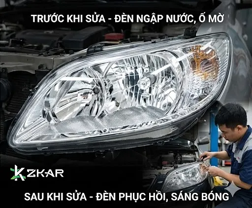 Trước & sau khi sửa, phục hồi đèn bị ngập nước