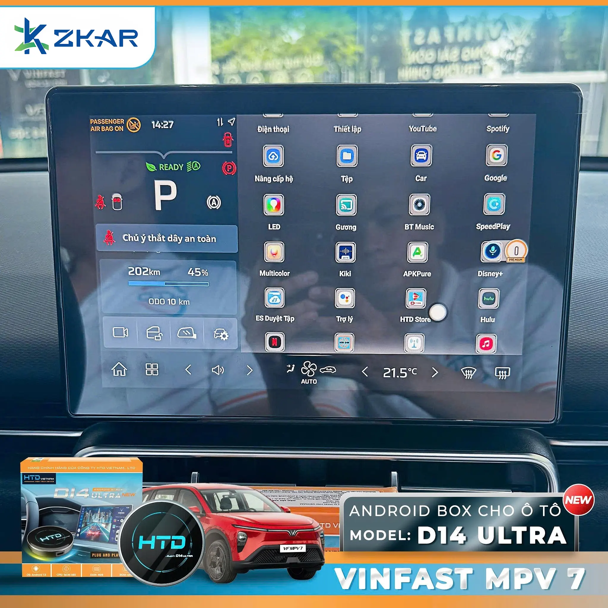Android Box HTD D14 Ultra New cho VinFast MPV7 – Cắm giắc USB, giữ zin 100%