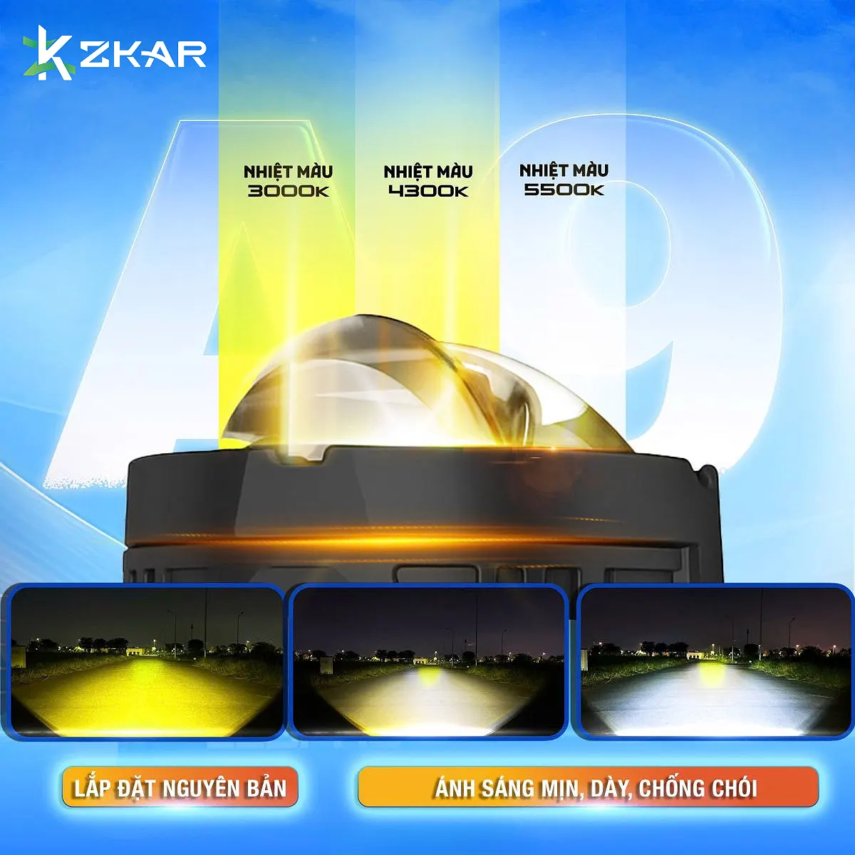 Ba nhiệt màu 3000K - 4300K - 5500K tùy chọn 