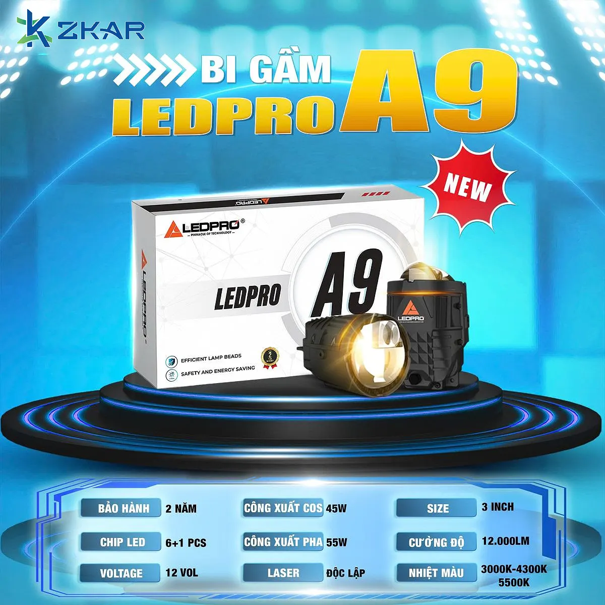 Độ đèn bi gầm ledpro A9 new – Cường độ sáng 12.000 LM chấp mọi đêm tối