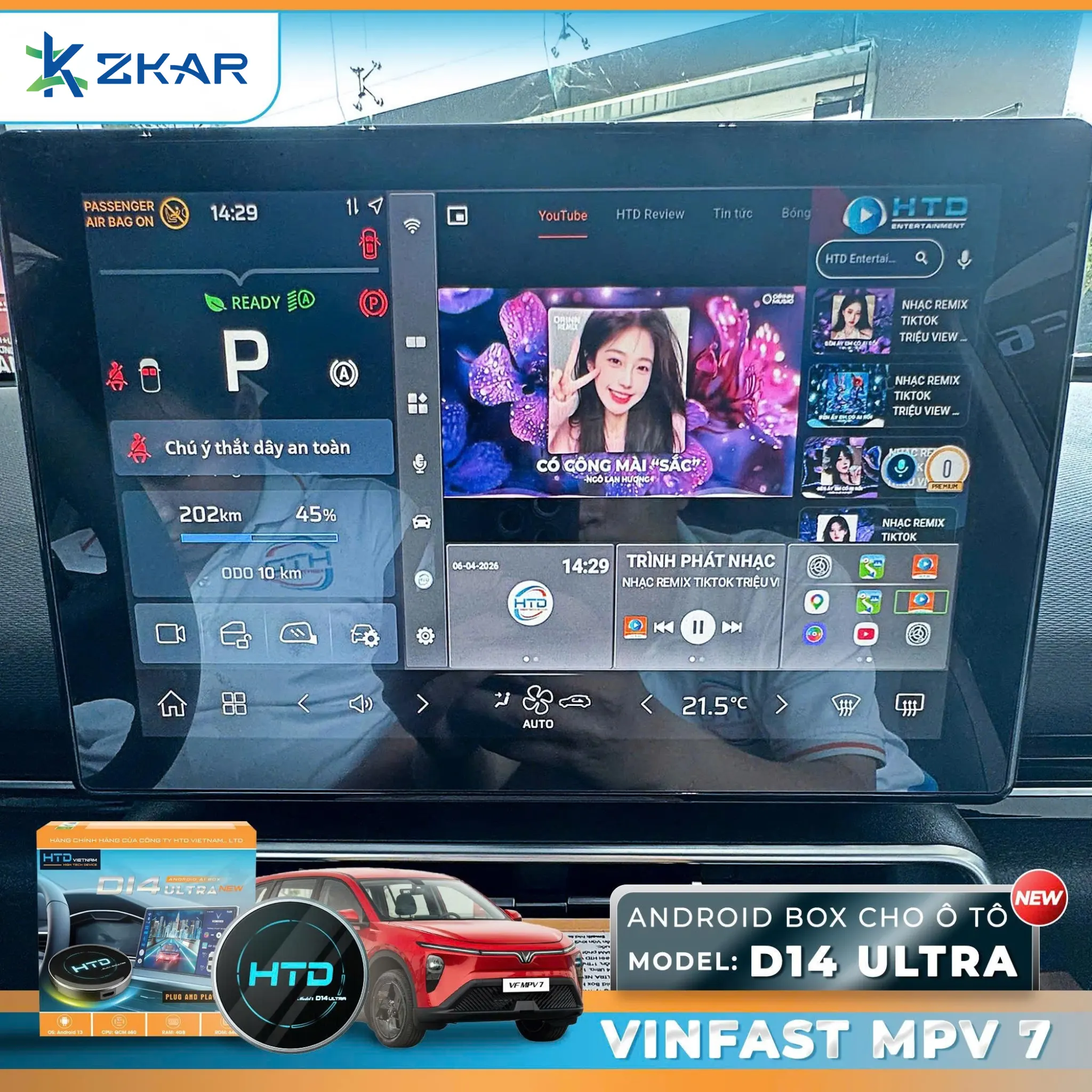 Giao diện hiện đại, dễ sử dụng của Android Box HTD D14 Ultra trên xe MPV7