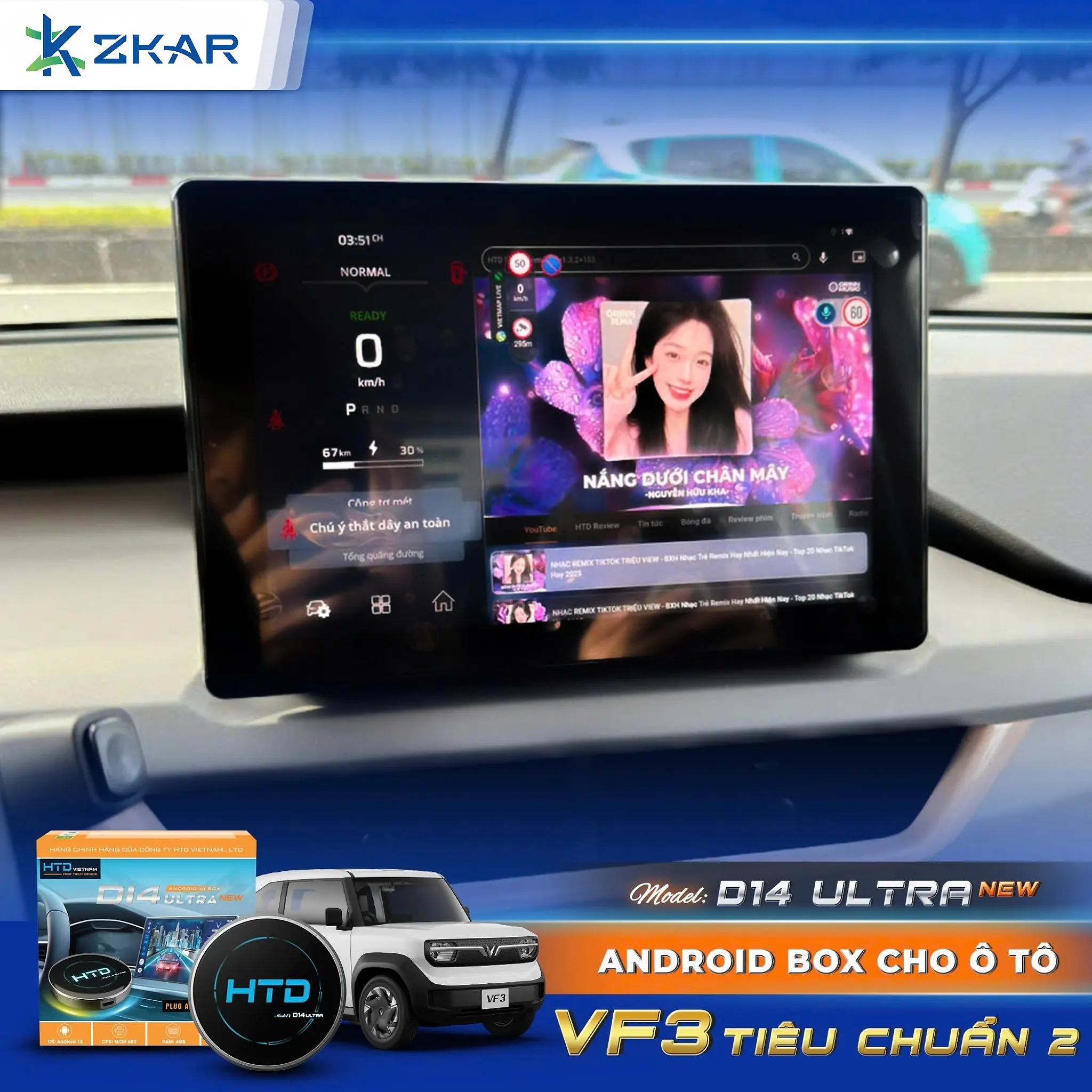 Giao diện hiện đại, dễ sử dụng của Android Box HTD D14 Ultra trên xe VF3