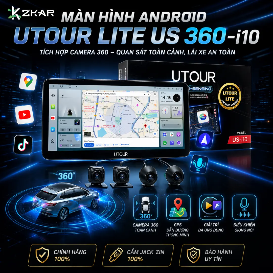 Màn Hình Android UTOUR Lite US 360-i10 Chính Hãng – Tích Hợp Camera 360 Toàn Cảnh