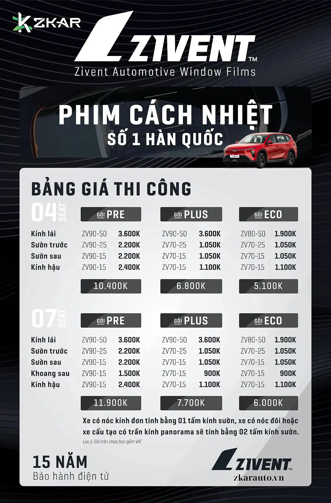 Phim cách nhiệt VF MPV 7: Chống nắng, cản tia UV, giữ mát không gian.
