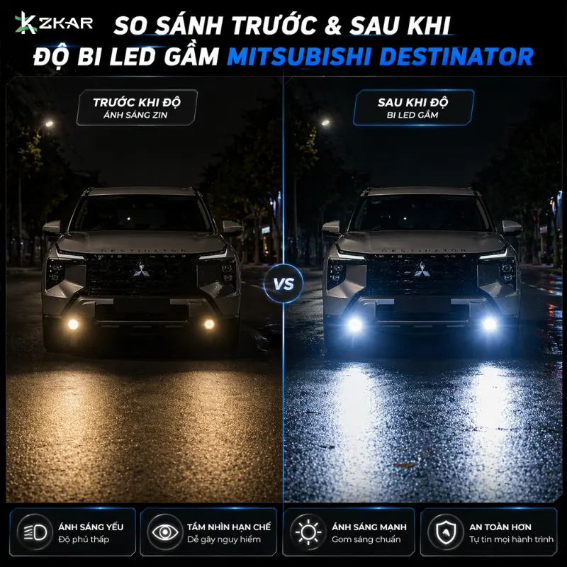 So Sánh Trước Và Sau Khi Độ Bi Gầm Mitsubishi Destinator