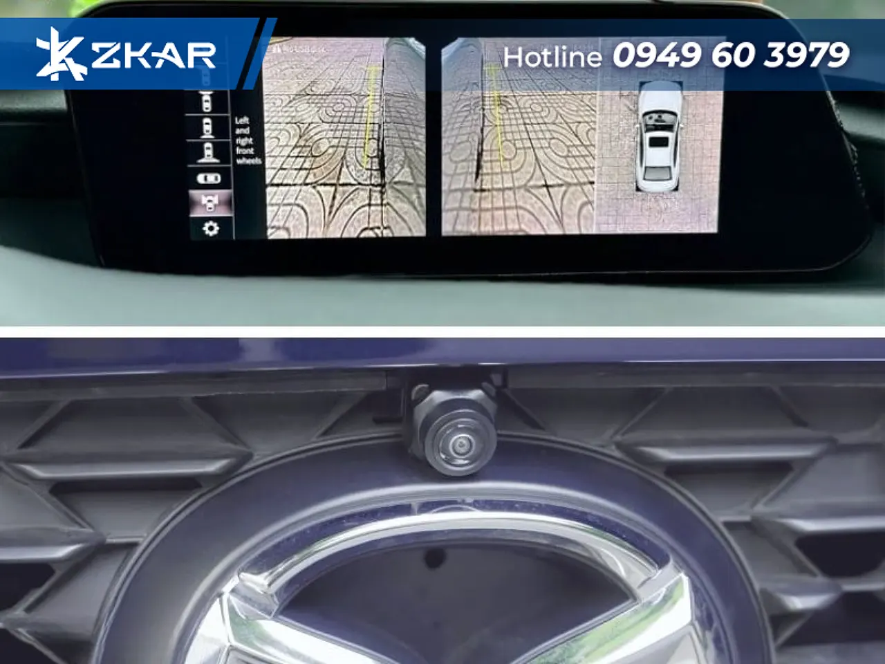 Xe Mazda 3 đang hiển thị giao diện camera 360 mượt mà trên màn hình zin