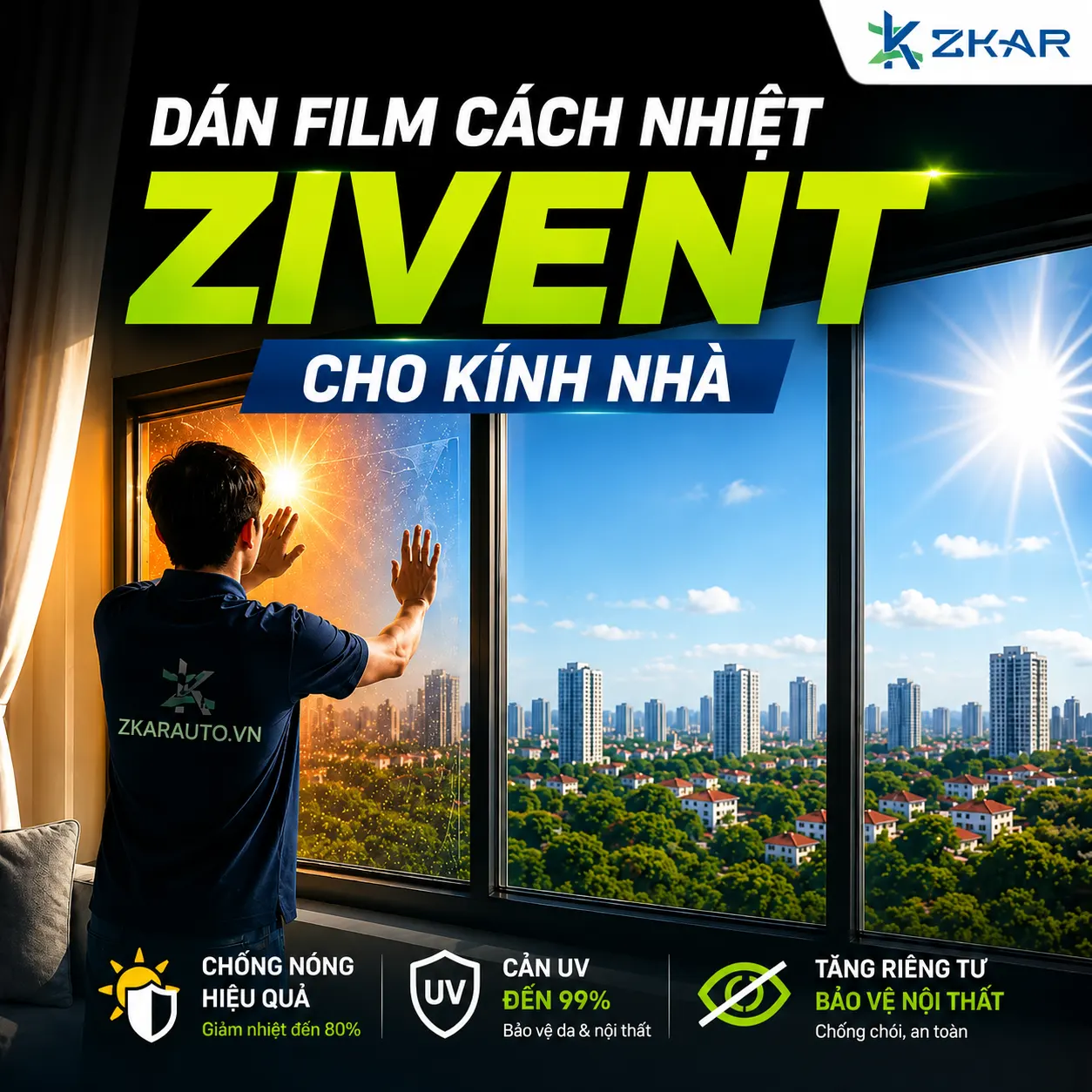 Dán Film ZIVENT Chống Chói Cho Nhà Kính