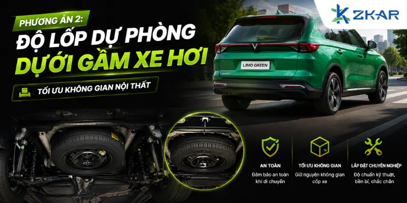 Độ lốp dự phòng dưới gầm xe hơi (Tối ưu không gian nội thất)