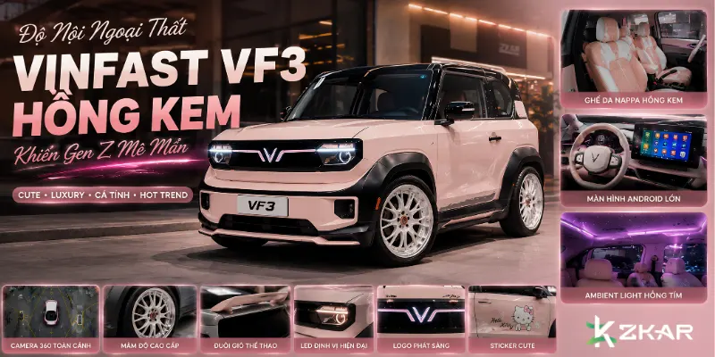 Độ Nội Ngoại Thất VinFast VF3 Hồng Kem Khiến Gen Z Mê Mẩn
