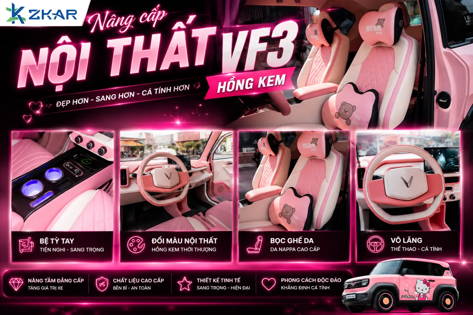 Độ Nội Thất VinFast VF3 Đẹp Chuẩn Mini Limousine