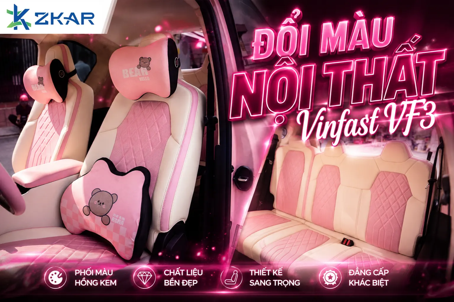 Đổi Màu Nội Thất VF3 Hồng Kem Cực Xinh