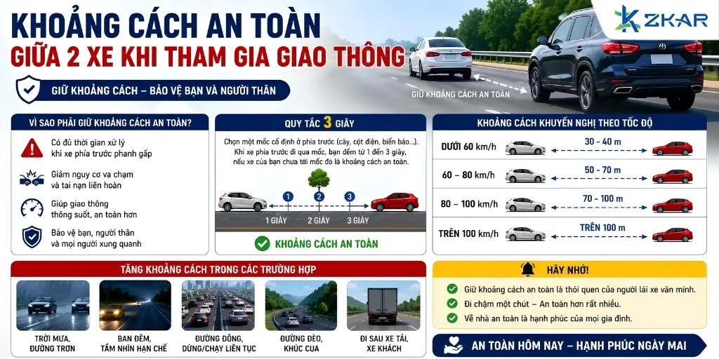 Hướng dẫn giữ khoảng cách an toàn khi chạy xe