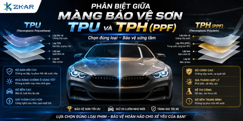 Phân Biệt Giữa Màng Bảo Vệ Sơn TPU và TPH (PPF)