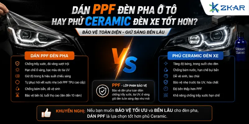 So Sánh Dán PPF Và Phủ Ceramic Đèn Xe Chi Tiết Nhất